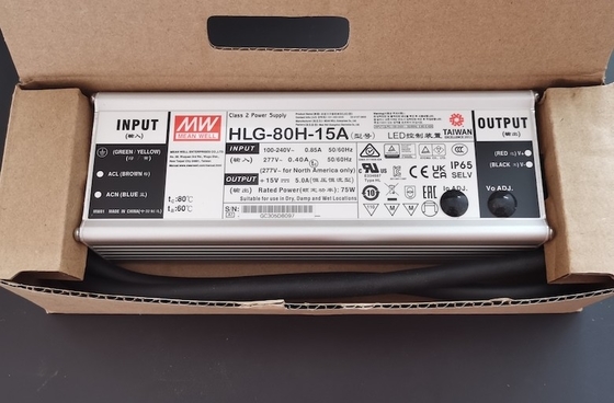 HLG-80H-15A 15v 5A 80W Dimmable LED Light Driver , Constant Current LED Power Supply