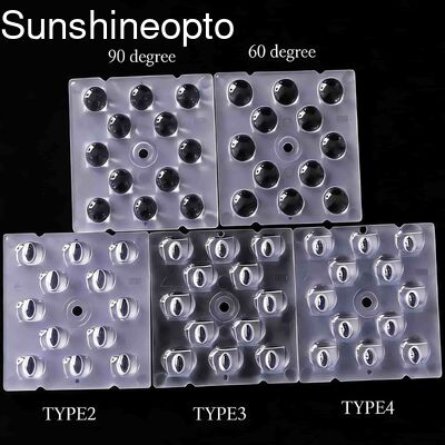प्रकाश के लिए 12 IN 1 50X50X5.57 मिमी ऑप्टिकल ग्रेड पीसी एलईडी लेंस