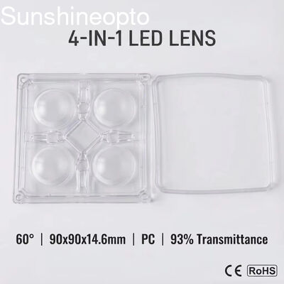 औद्योगिक हाई बे लाइट्स के लिए 60° बीम कोण के साथ 90×90 मिमी ऑप्टिकल पीसी एलईडी लेंस